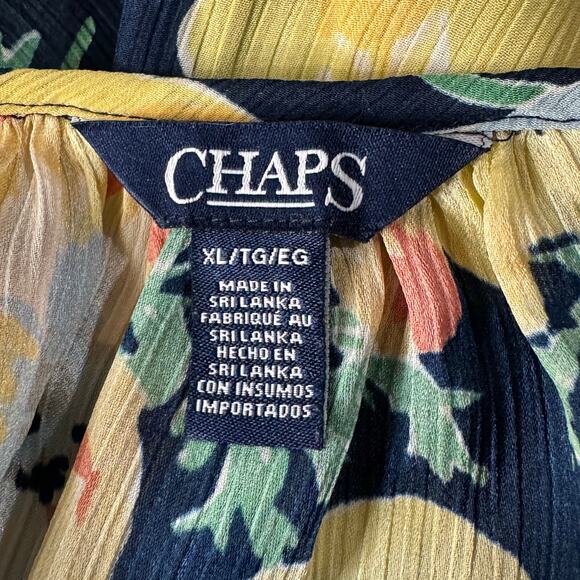 Chaps X-Large Top Floral Semi-Sheer Ruffled 3/4 Bell Sleeves Keyhole Round Neck - Picture 7 of 8